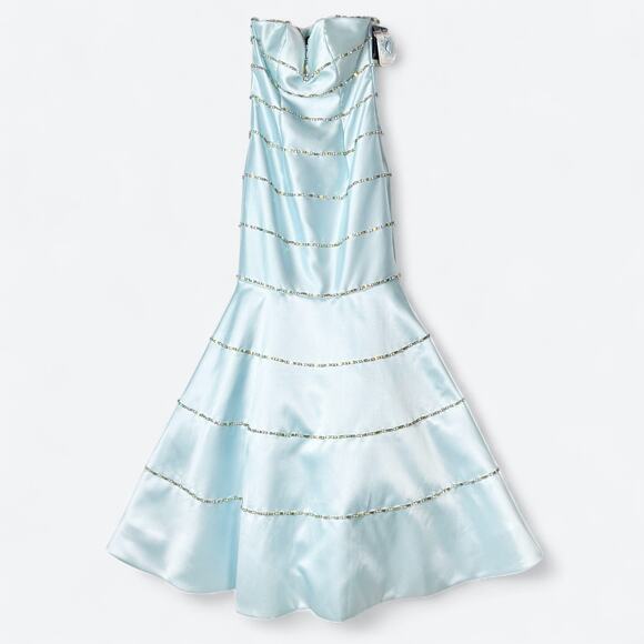 Terani Couture NEW $460 Blue Formal Mermaid Maxi Prom Dress Rhinestones Womens 2 - Picture 2 of 8